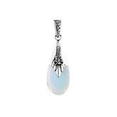 Sterling silver teardrop pendant with glowing opalite gemstone, Bali handcrafted jewelry.